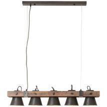 Lampe, Decca Pendelleuchte 5flg Schwarz Stahl, 5x A60, E27, 10w, Holz Aus Nachhaltiger Waldwirtschaft (fsc) - Brilliant