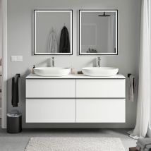Bernstein - Mueble Lavabo Suspendido Mdf Blanco Mate, Encimera De Lavabo Blanco Mate, Tirador Cromado 120x46x62cm - Lavoa Blanco Mate, Cromo, Blanco 