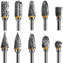 Tungsten Carbide Steel Double Edge Rotary Tool Burr Set, 10 Pieces 1/8" Shank For Rotary Tool For Diy, Wood Carving, Metal Polishing, Engraving, 