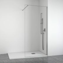 Mampara De Ducha Frontal Panel Fijo - Transparente - Cristal Templado 8 Mm Antical - Perfilería Plata Brillo - Ancho Adaptable 68-70 Cm - Alto 195 Cm