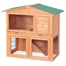 Wiltec 2 Etagen Nagerhaus 871 X 547 X 1000 Mm, Hasenstall Zweistöckig Aus Fichtenholz, Mit Bitumeneindeckung Und Kotwanne, Kleintierhaus Freilauf 