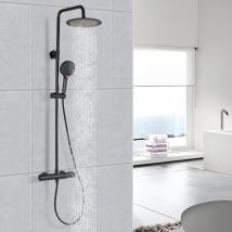 Colonna Doccia Termostatica Kit Doccia Rotondo Nero Altezza Regolabile Sistema Doccia In Acciaio Inox - Detbom