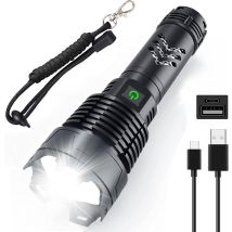 Junjun - 90,000 Lumens Rechargeable Led Flashlight, Powerful Super Bright Xhp160 Flashlight With Battery, Zoomable, Waterproof, 5 Usb Modes For 