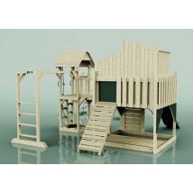 Gustav Spielturm aus Holz – Dunkelgrün – Trapezschaukel – Geeignet für Kinder ab 3 Jahren – Maximalgewicht 50 kg