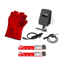 Foxcot – Kit standard per la saldatura MMA – Guanti, 50 elettrodi rutilici 2,5mm, 100 elettrodi rutilici 2,0mm, Pinza e cavo di massa, Maschera 