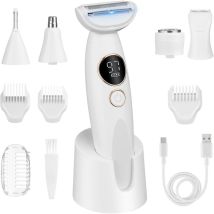 Rasoir Électrique 5 En 1 Pour Femmes Avec Tondeuse Bikini, Étanche Ipx7, Livré Avec Une Base De Chargement Usb, Convient Pour Le Visage, Le Corps, Les