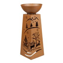 Dekosäule Pflanzenschale Blumenschale Gartendeko Außenlampe Pflanzsäule Mit Weihnachtsmotiv, Metall Rost, Akku Enthalten Timer, 1x Led Warmweiß, H 59 