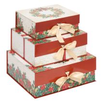 Lote De 3 Cajas Rectangulares De Regalo Rojas Y Blancas Con La Corona Dream Impresa - Feeric Lights & Christmas