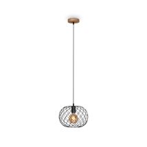 Lampada A Sospensione Vintage Winki Legno Marrone Metallo Nero 1 Luce E27 D.30