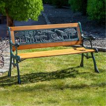 Wooden Kids Bench Child-sized Animal Outdoor Seat Cast Iron Legs Noah’s Ark Safari Animal Garden Bench