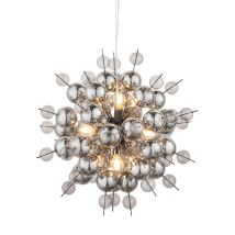 Merano Pavia Plafonnier À 9 Lampes, Plaque Chromée Noire Avec Miroir Fumé Et Verre Teinté