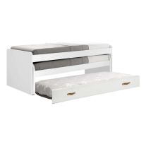 Lit Triple En Blanc Avec Sommiers Et Matelas 76x206x112cm