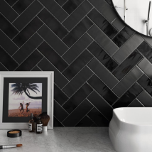 Carrelage Mural Faïence Effet Artisanal Country 40x13cm Anthracite - Brillant - Boîte De 1 M2 40x13 Cm Anthracite - Brillant / Poli - Boîte De 1 M2