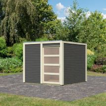 Abri Jardin Bois Vitrifié Gris 6m² Qubic Karibu Avec Embase