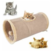 Túnel Plegable Para Gatos, Túnel De Juego Para Gatos, Túnel De Juego De Gamuza Resistente Con Pelota Caqui