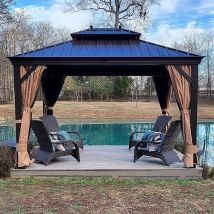 Purple Leaf Alu Pavillon 3 X 3.65 M Wasserdicht Stabil Winterfest Gartenpavillon Mit Stahldach Hardtop Pavillon Mit Seitenteile, Bronze