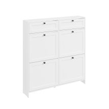 Sobuy Fsr208-w, Scarpiera Salvaspazio Slim, Scarpiera In Legno Bianco, Mobile Ingresso Con 4 Ante A Ribalta E 2 Cassetti, A 12 Paia Di Scarpe, Con 