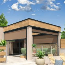 Store Vertical Pour Pergola Lolite Et Heliolite (motorisation À Télécommande - Gris Anthracite Ral 7016 - Taupe 250g/m² - 3.50 X 2.50 M)