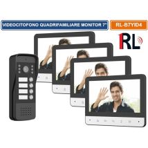 Kit Videocitofono Quadrifamiliare Quattro Pulsanti Quattro Monitor A Colori 7" Apertura Elettroserratura
