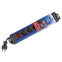 Steckdosenleiste 6-fach mit 2-poligem Schalter – 2,4 m Zuleitung – schwarz/blau