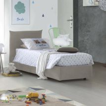 Dmora - Cama Individual Dbut, Cama Contenedor Con Revestimiento De Tela, 100% Made In Italy, Apertura Frontal, Con Colchón 80x190 Cm Incluido, Beige