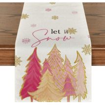 40 X 140 Cm, Chemin De Table Avec Sapin De Noël Rose Et Flocons De Neige, Décoration Hivernale Pour La Cuisine, Les Repas Et Les Fêtes À La Maison