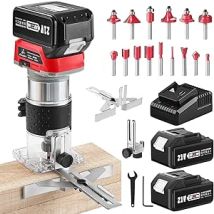 Avhrit Akku Kantenfräser Mit 2 X 4.0ah Batterien, Akku Oberfräse, Bürstenloser, Tragbarer Handfräser Für Die Holzbearbeitung, Akku-holztrimmer Mit 15-