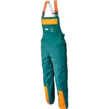 Wavex Schnittschutz-Latzhose 48 – grün/orange – 70% Polyester, 30% Baumwolle – EN ISO 11393-2:2019, Klasse 1