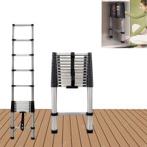 Telescopic Ladder 3.8m/10.5ft Stainless Steel Extension Ladder Multi Purpose Extendable Loft Ladder Portable Folding Ladder, 13 Steps, Max Load 150kg,