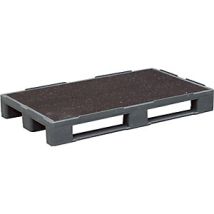 Palet para cargas pesadas con revestimiento antideslizante – 1200 x 1000 mm – Color gris – Carga máx. estática 7500 kg – Carga máx. dinámica 2500 kg