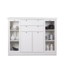 Mobiles Sideboard Mit Vitrine 4 Türen 2 Schubladen Weiß 160x40xh.120cm