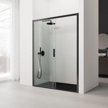 Real Shower - Paroi De Douche Coulissante - 120-124 Cm. Profilé Noir- Verre De Sécurité: 6 Mm Transparent - Anticalcaire