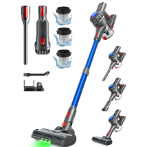 Aspirateur Balai Sans Fil 6 En 1 Avec Led Verte, 40 Kpa, Aspirateur Avec Brosse À Plancher Améliorée, Pour Tapis, Sols Durs, Poils D’animaux, Bleu
