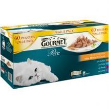 NESTLE – GOURMET Perle Adult Cat Mini Fillets in Gravy Value Pack (Turkey, Tuna, Duck, Lamb) – 60 x 85g