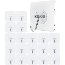 Way - 20 Waterproof Heavy Duty Self Adhesive Clear Hooks Heavy Duty 10kg Strong Sticky Plastic Hooks For Bedroom Bathroom Kitchen Wall Door Fridge 
