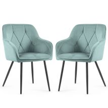 Set Di 2 Sedie In Velluto Trapuntato Diamante Turchese Gambe Nere