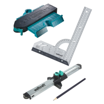 Wolfcraft Laminat- und Designboden Einpass Set – Universalwinkel 300 mm, Konturenlehre, Laminateinpasser – Präzise Anpassung für Bodenverlegung