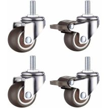 Dewdat - Set Of 4 Small Furniture Casters - 32mm - Tpe Soft Rubber (2pcs With Brake) (32mm)