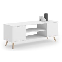 Mueble RTV escandinavo 135 cm blanco – Tablero laminado – Patas de madera de haya – Diseño moderno y funcional