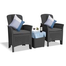 Centurion Supports - Ophelia 3-piece Rattan Garden Furniture High Back Armchair Set With Side Table In Black