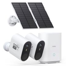 Aosu - 3k Überwachungskamera Aussen Solar Akku Set, 5mp 2er Kamera Outdoor Wlan Überwachungs Außen Schärfer Als 2k, Ohne Abo, 32g Lokale Homebase, 