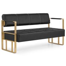 3-sitzer Sitzbank Mit Goldenen Armlehne, Polsterbank Mit Rückenlehne, Wartebank Friseur, Wohnzimmerbank, Friseureinrichtung W528 (schwarz-gold/