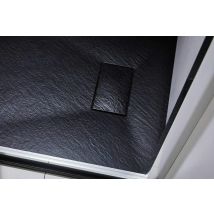 Piatto Doccia Spessore 2.6 Cm Resina Smc Effetto Pietra Stone Ardesia Antiscivolo Riducibile Filopavimento Con Griglia Di Copertura Nero 100x100 Cm - 