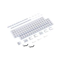 Kit de bricolaje blanco – 2 placas de orificio de acero 800 x 200 mm – 2 rieles de pared 500 mm – 18 portaherramientas