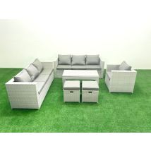 Polyrattan Gartenmöbel-set Im Freien Mit Rechteckiger Couchtisch Sessel 2 Kleine Fußhockern Hellgrau Gemischt - Fimous