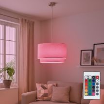 Nowa - Rgb Led Lampe À Suspendre De Table Ronde Lampe À Suspendre Beige Textile Télécommande Variateur, Métal Nickel Mat, 4w 470lm Blanc Chaud, Dxh 40
