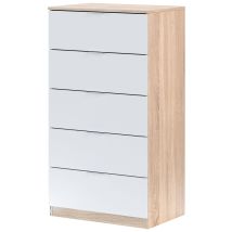 Cassettiera Camera Da Letto Con 5 Cassetti In Legno Comò Moderno Bianco E Rovere