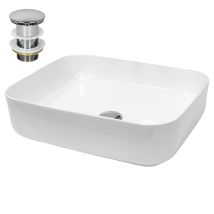 Luxebath - Ecd Germany Lavabo Cerámico Rectangular Con Agujero Conexión Estandar - Blanco - Lavamanos Sobre Encimera - 505x395x135 Mm - Diseño Moderno