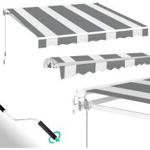 Yodolla Gelenkarmmarkise 300 X 250cm, Einziehbare Markise Sonnenschutz Winkel Einstellung(40-90°), Weiß-graue Streifen