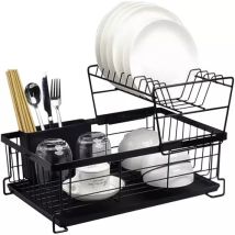 Ruhhy Geschirrabtropfgestell – 2 Ebenen – Schwarz – Metall/Kunststoff – 43 x 29 x 27 cm – 1,618 kg